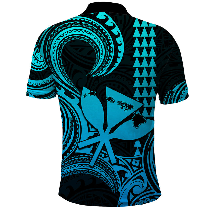 Custom Happy King Kamehameha Day Hawaii Paradise of the Pacific Tribal Kakau with Kanaka Maoli - Aqua Polo Shirt