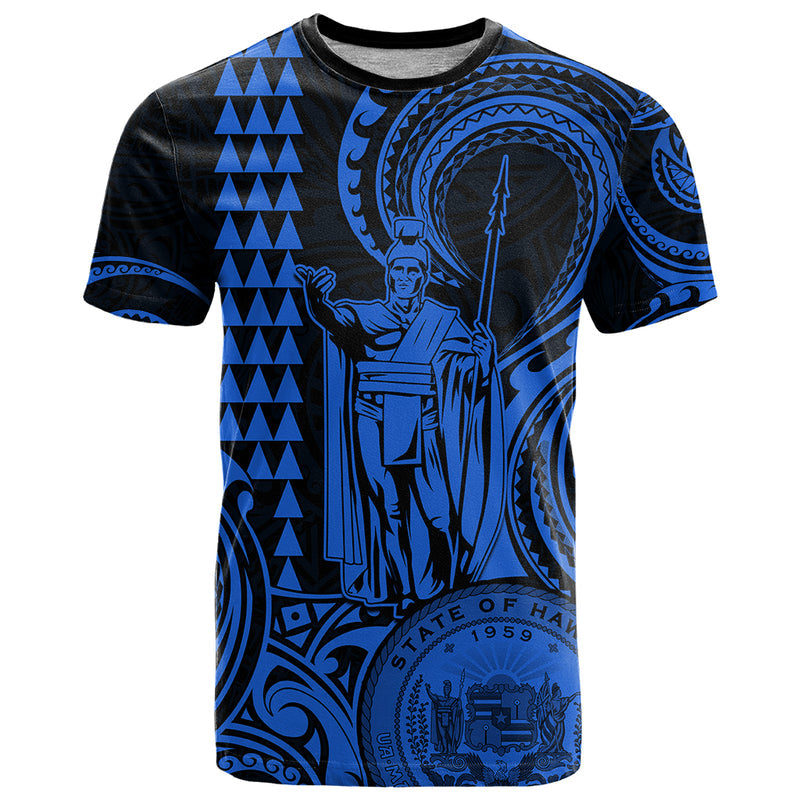 Custom Happy King Kamehameha Day Hawaii Paradise of the Pacific Tribal Kakau with Kanaka Maoli - Blue T Shirt