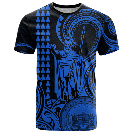 Custom Happy King Kamehameha Day Hawaii Paradise of the Pacific Tribal Kakau with Kanaka Maoli - Blue T Shirt