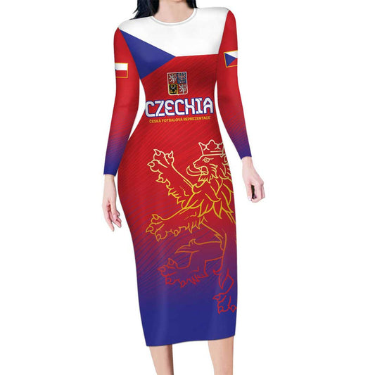 Custom Czech Republic Unique Double Tailed Lion Long Sleeve Bodycon Dress