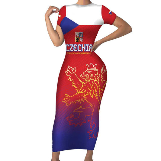 Custom Czech Republic Unique Double Tailed Lion Short Sleeve Bodycon Dress