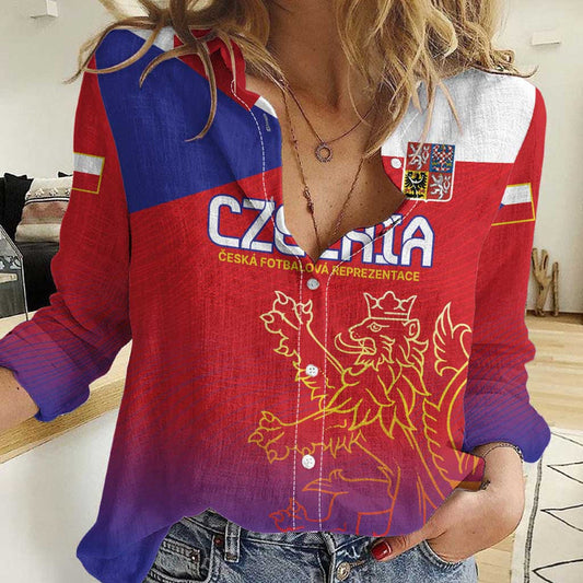 Custom Czech Republic Unique Double Tailed Lion Women Casual Shirt