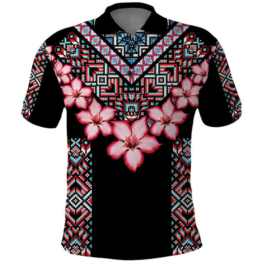 Africa Adenium Multiflorum Flowers Mix Native Tribal Pattern Polo Shirt