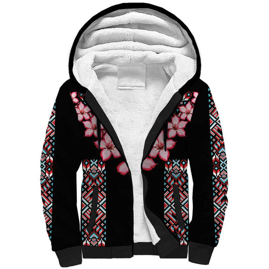 Africa Adenium Multiflorum Flowers Mix Native Tribal Pattern Sherpa Hoodie