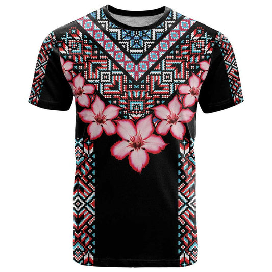Africa Adenium Multiflorum Flowers Mix Native Tribal Pattern T Shirt