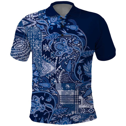 Africa Floral mix Maasai Shuka Blue Moitf Polo Shirt