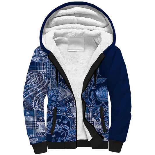 Africa Floral mix Maasai Shuka Blue Moitf Sherpa Hoodie