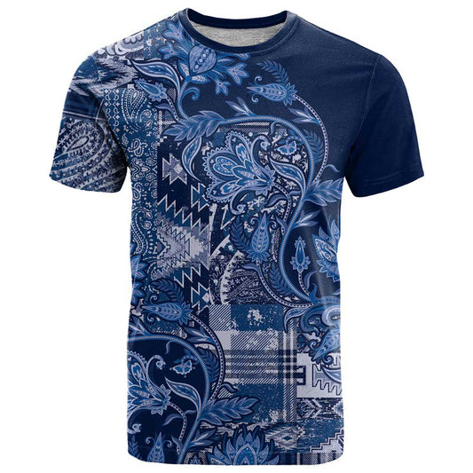 Africa Floral mix Maasai Shuka Blue Moitf T Shirt