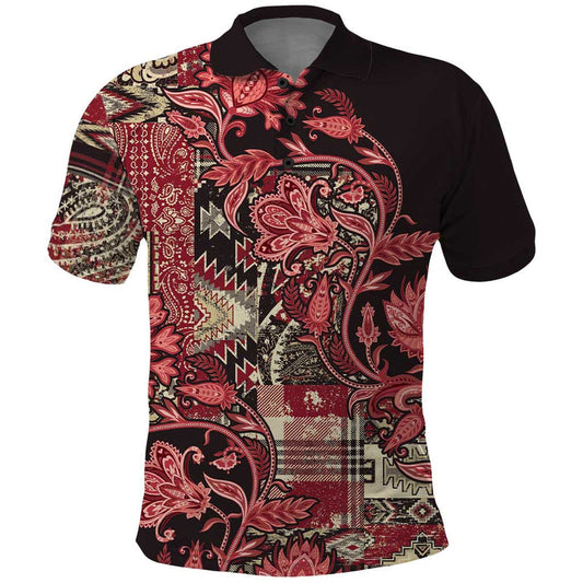 Africa Floral mix Maasai Shuka Red Moitf Polo Shirt