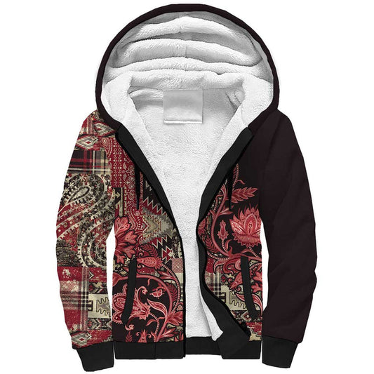 Africa Floral mix Maasai Shuka Red Moitf Sherpa Hoodie