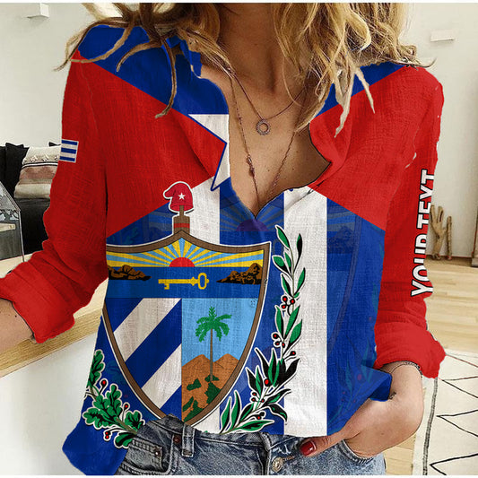 (Custom Personalised) Cuba Simple Coat Of Arms Women Casual Shirt
