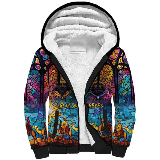 Epiphany Three Kings Day Stained Glass Window Style Sherpa Hoodie