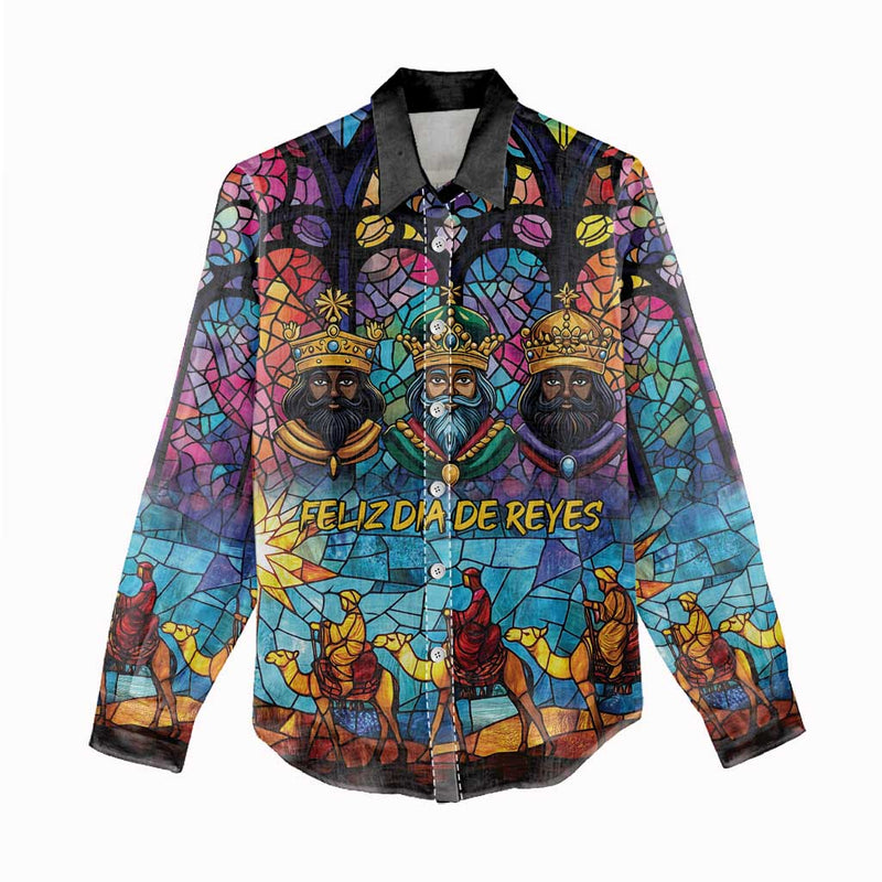 Epiphany Three Kings Day Stained Glass Window Style Women Casual Shirt