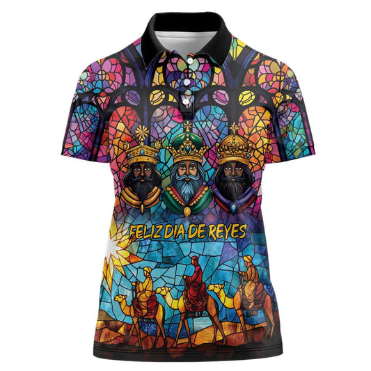 Epiphany Three Kings Day Stained Glass Window Style Women Polo Shirt
