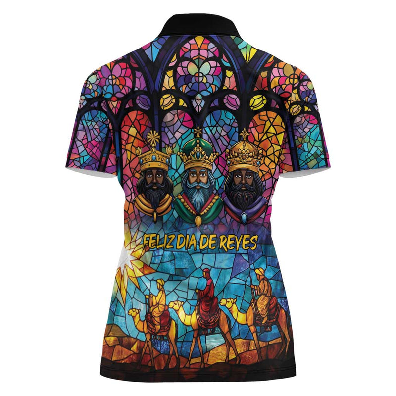 Epiphany Three Kings Day Stained Glass Window Style Women Polo Shirt