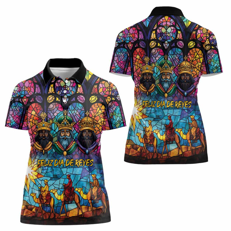 Epiphany Three Kings Day Stained Glass Window Style Women Polo Shirt
