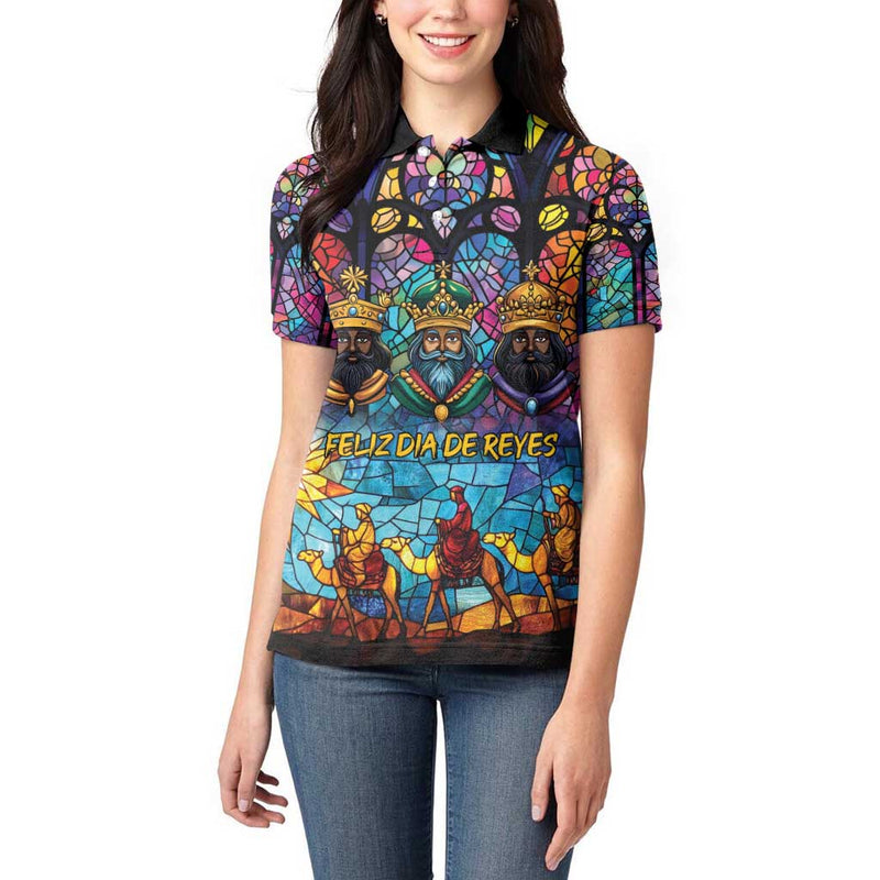 Epiphany Three Kings Day Stained Glass Window Style Women Polo Shirt
