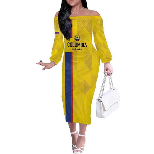 Custom Colombia Football 2024 Vamos La Tricolor - Yellow Off The Shoulder Long Sleeve Dress