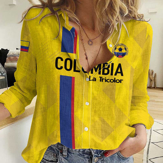 Custom Colombia Football 2024 Vamos La Tricolor - Yellow Women Casual Shirt