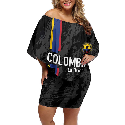 Custom Colombia Football 2024 Vamos La Tricolor - Black Off Shoulder Short Dress