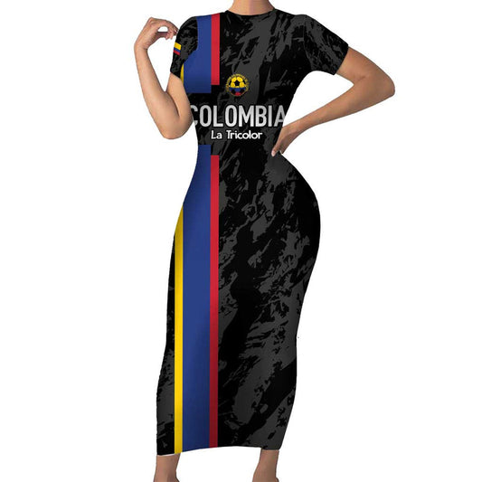 Custom Colombia Football 2024 Vamos La Tricolor - Black Short Sleeve Bodycon Dress