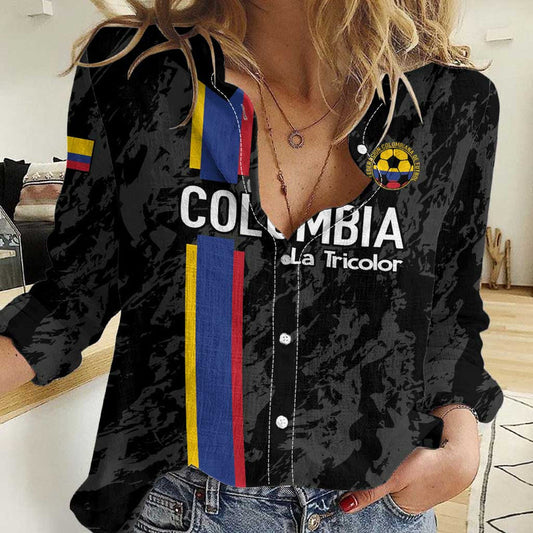 Custom Colombia Football 2024 Vamos La Tricolor - Black Women Casual Shirt