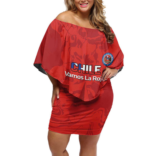 Custom Chile Football 2024 Vamos La Roja - Red Off Shoulder Short Dress