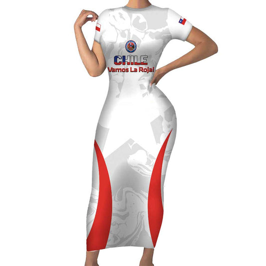 Custom Chile Football 2024 Vamos La Roja - White Short Sleeve Bodycon Dress