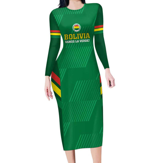 Custom Bolivia Football 2024 Vamos La Verde - Green Long Sleeve Bodycon Dress