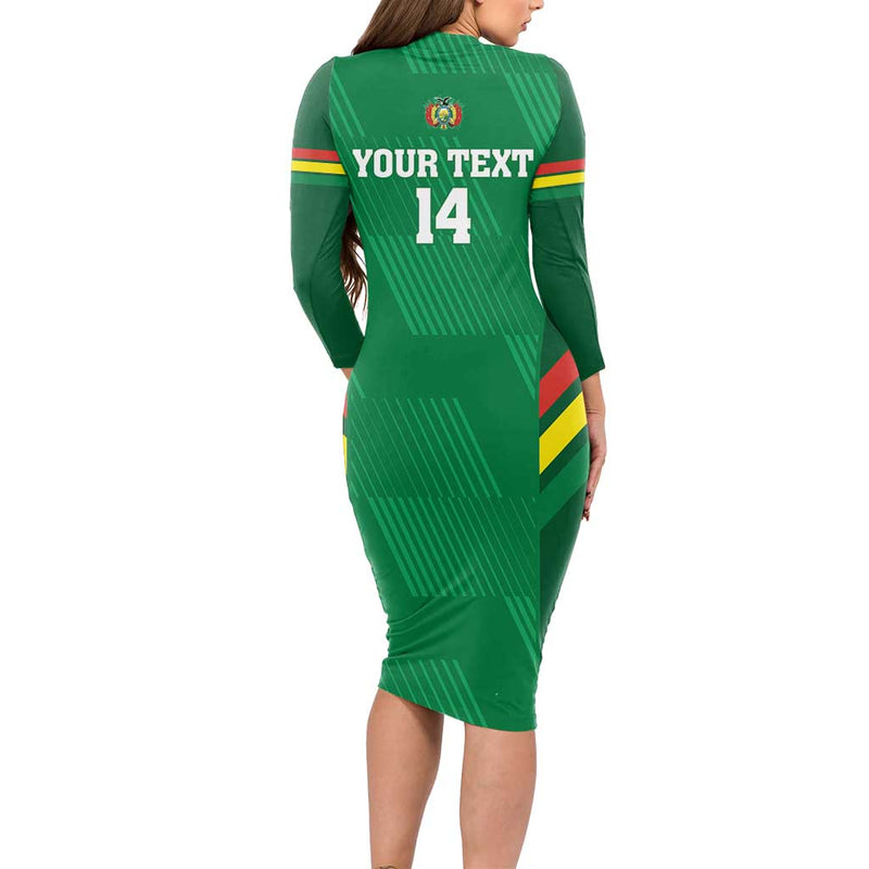Custom Bolivia Football 2024 Vamos La Verde - Green Long Sleeve Bodycon Dress