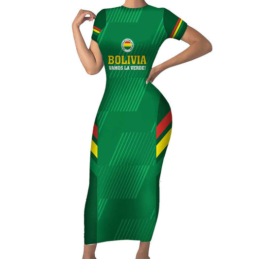 Custom Bolivia Football 2024 Vamos La Verde - Green Short Sleeve Bodycon Dress