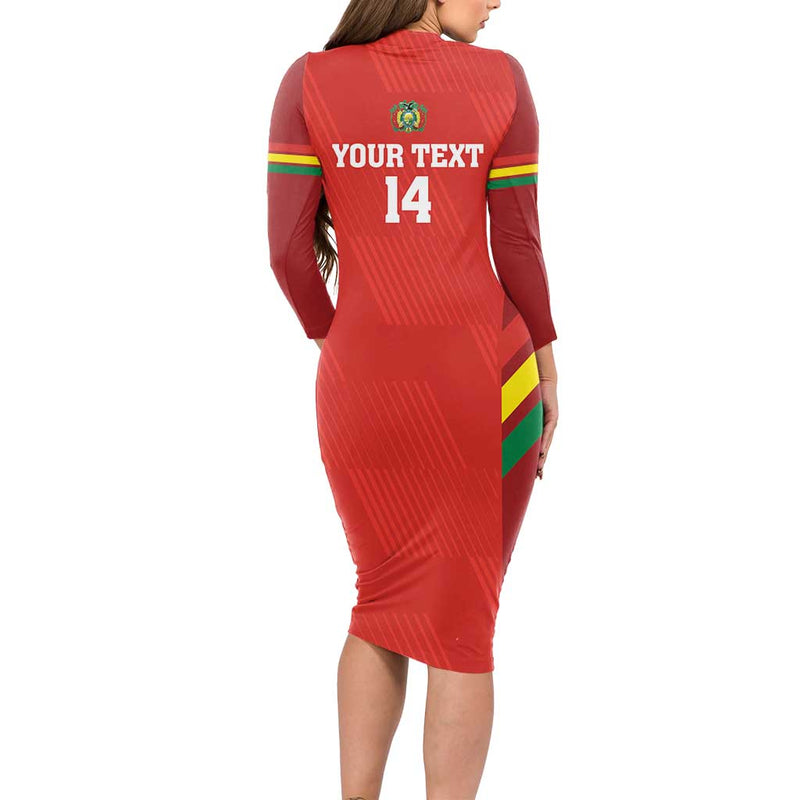 Custom Bolivia Football 2024 Vamos La Verde - Red Long Sleeve Bodycon Dress