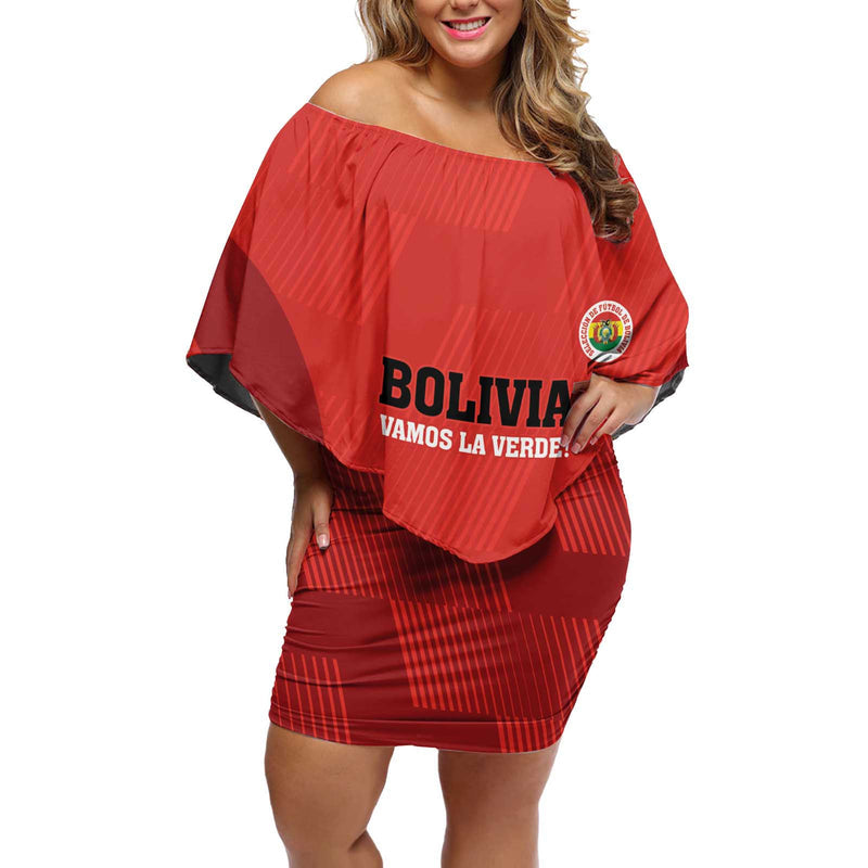 Custom Bolivia Football 2024 Vamos La Verde - Red Off Shoulder Short Dress