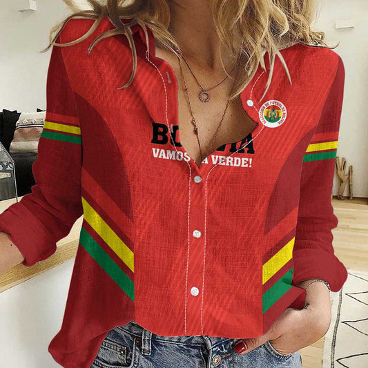 Custom Bolivia Football 2024 Vamos La Verde - Red Women Casual Shirt