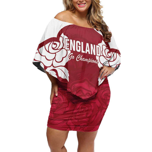 Custom England Rugby 2025 Go Champions Red Rose Off Shoulder Short Dress