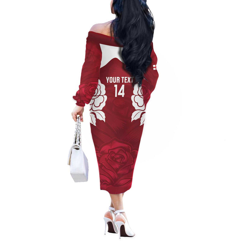 Custom England Rugby 2025 Go Champions Red Rose Off The Shoulder Long Sleeve Dress