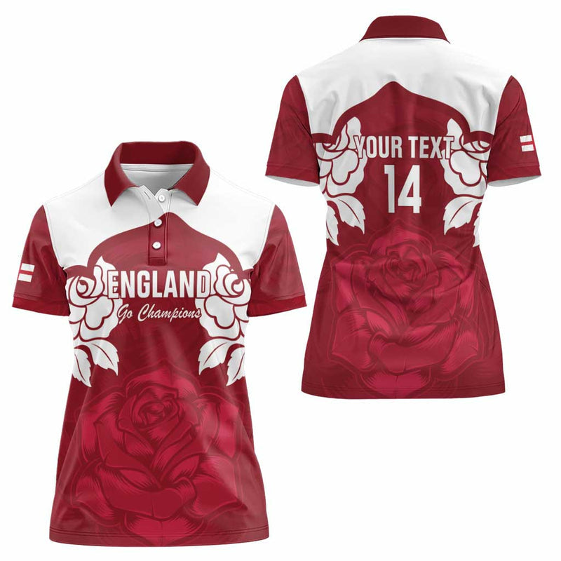 Custom England Rugby 2025 Go Champions Red Rose Women Polo Shirt