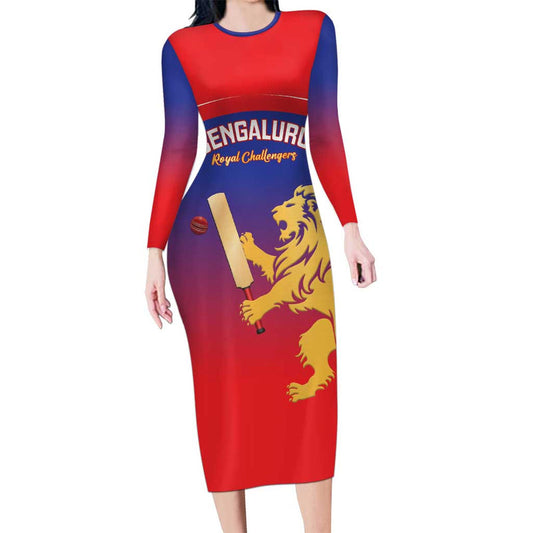 Custom Bengaluru India Cricket Go Champions Long Sleeve Bodycon Dress