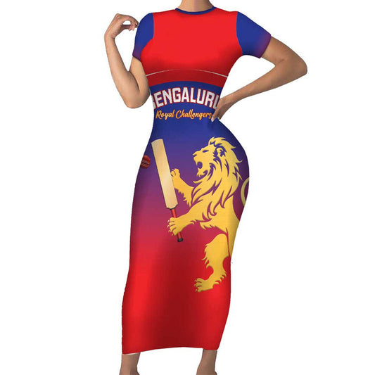 Custom Bengaluru India Cricket Go Champions Short Sleeve Bodycon Dress