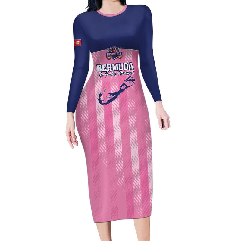 Custom Bermuda Cricket Go Gombey Warriors Long Sleeve Bodycon Dress