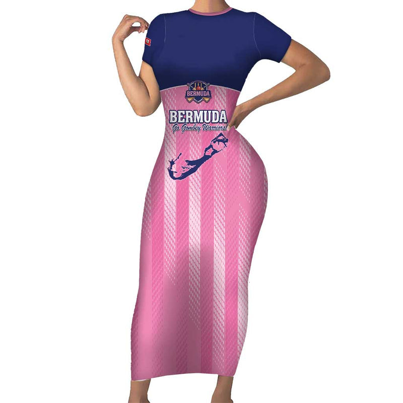 Custom Bermuda Cricket Go Gombey Warriors Short Sleeve Bodycon Dress