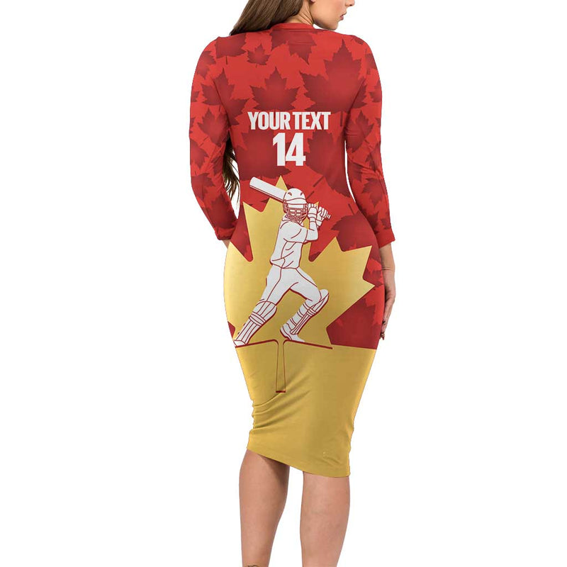 Custom Canada Cricket Come On Maple Leaf Long Sleeve Bodycon Dress
