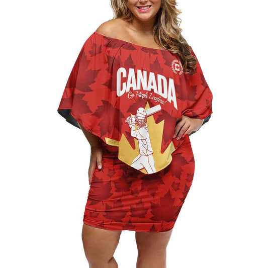 Custom Canada Cricket Come On Maple Leaf Off Shoulder Short Dress