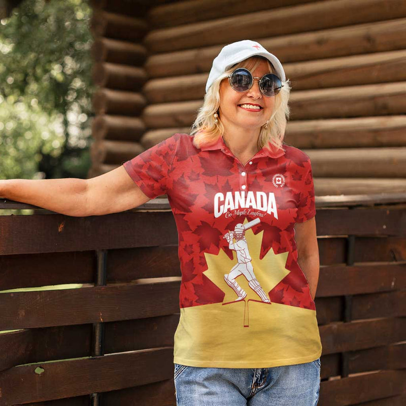 Custom Canada Cricket Come On Maple Leaf Women Polo Shirt