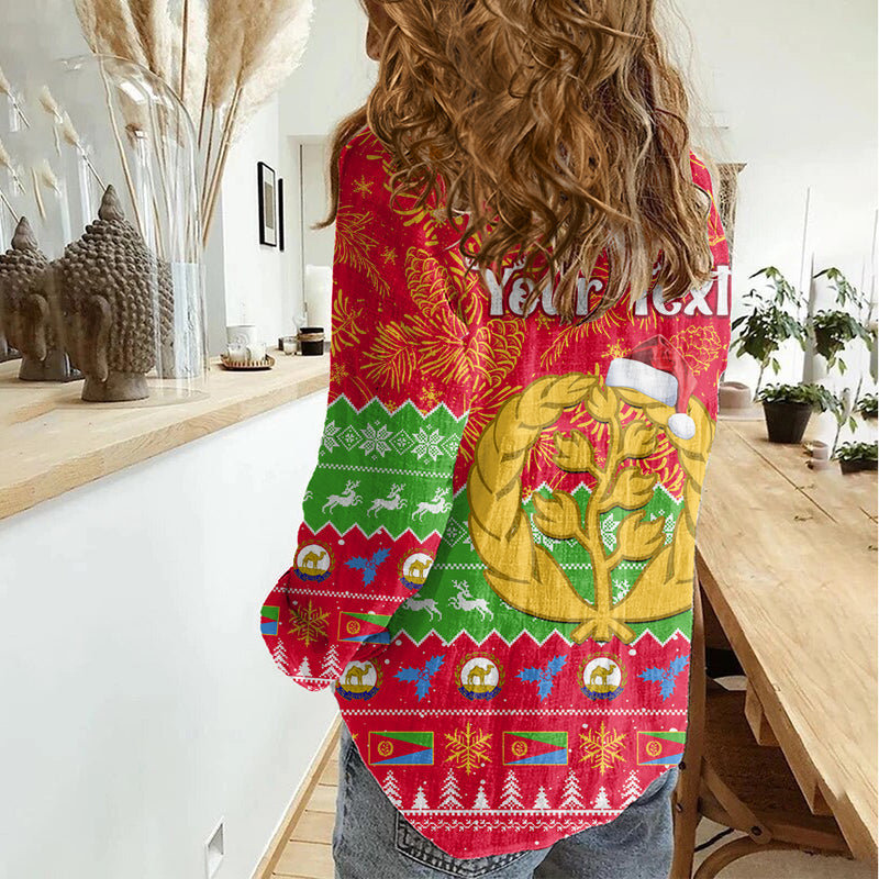 Eritrea Christmas Eritrean Olive Santa Claus Merry Xmas Women Casual Shirt