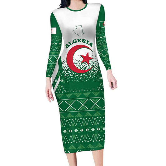 Algeria Coat Of Arms African Pattern Long Sleeve Bodycon Dress
