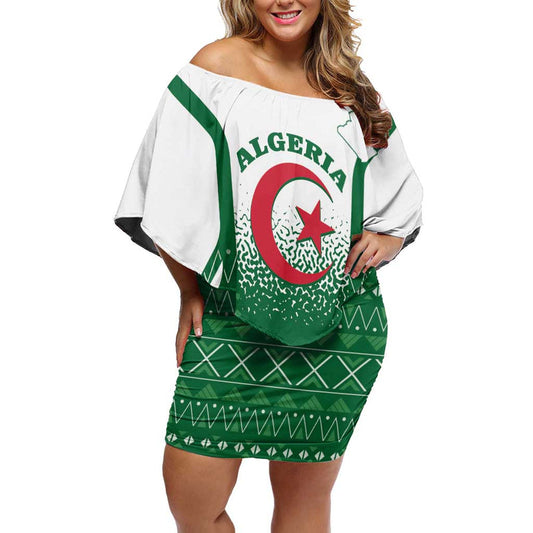 Algeria Coat Of Arms African Pattern Off Shoulder Short Dress