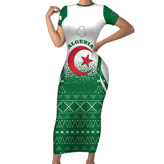 Algeria Coat Of Arms African Pattern Short Sleeve Bodycon Dress