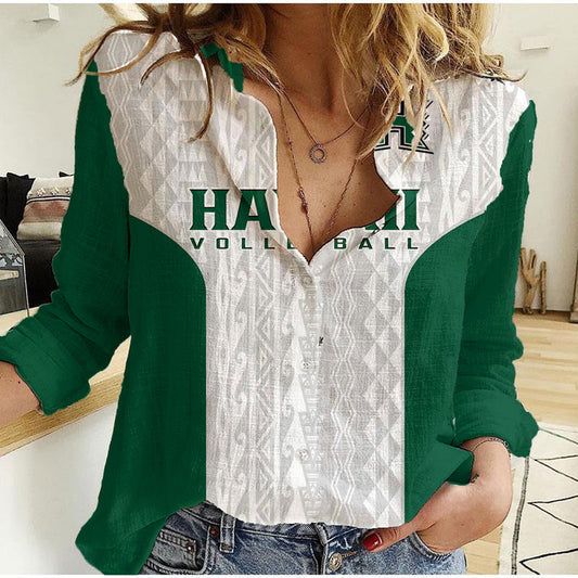 (Custom Text And Number) Hawaii Volleyball Hawaiian Kakau White Style Women Casual Shirt