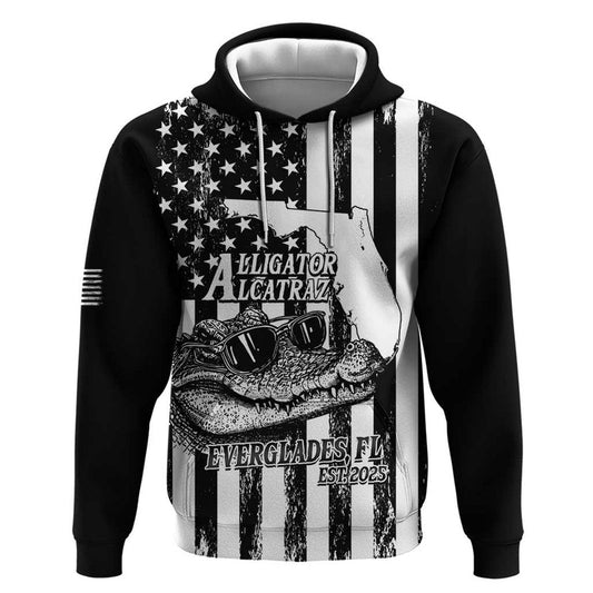 Alligator Alcatraz Cool Gator Everglades USA Grunge Flag Hoodie